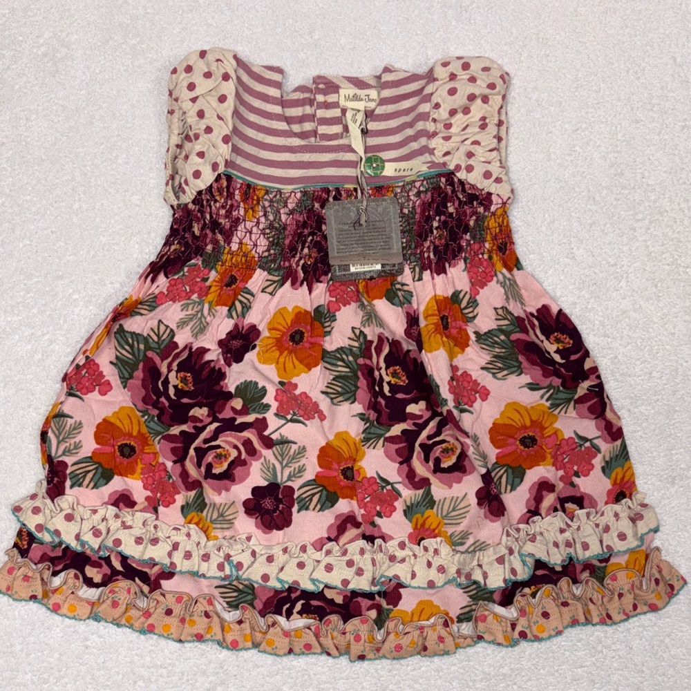 Matilda Jane floral tea time pink burgundy cream short sleeve 18/24m nwt